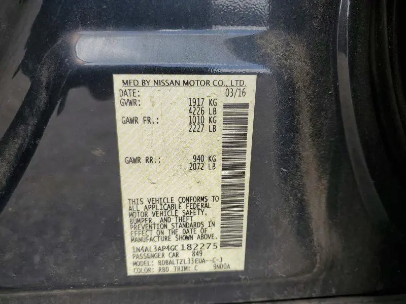2016 NISSAN ALTIMA 2.5 SL  