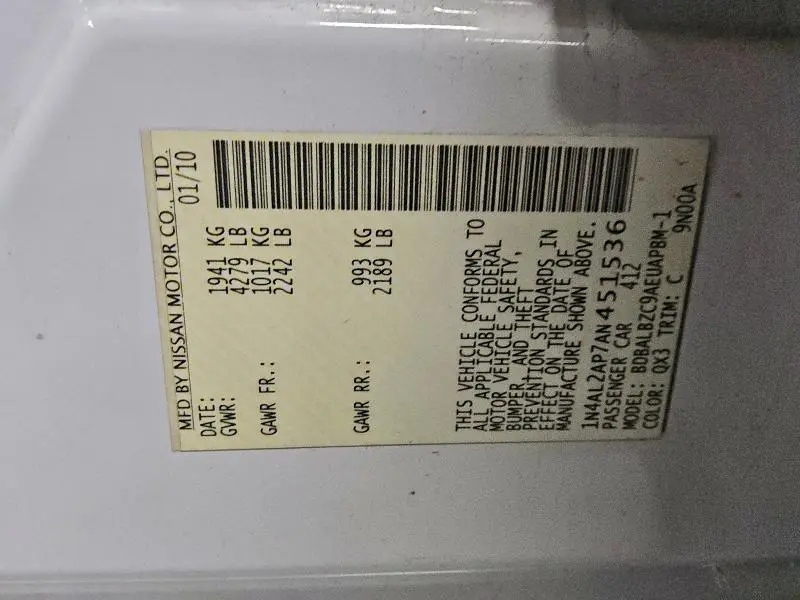 2010 NISSAN ALTIMA BASE  