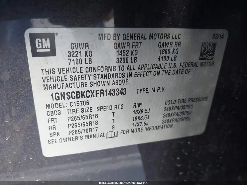 2015 CHEVROLET TAHOE LT