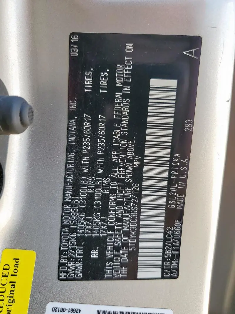 2016 TOYOTA SIENNA XLE  