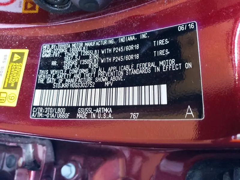 2016 TOYOTA HIGHLANDER XLE  