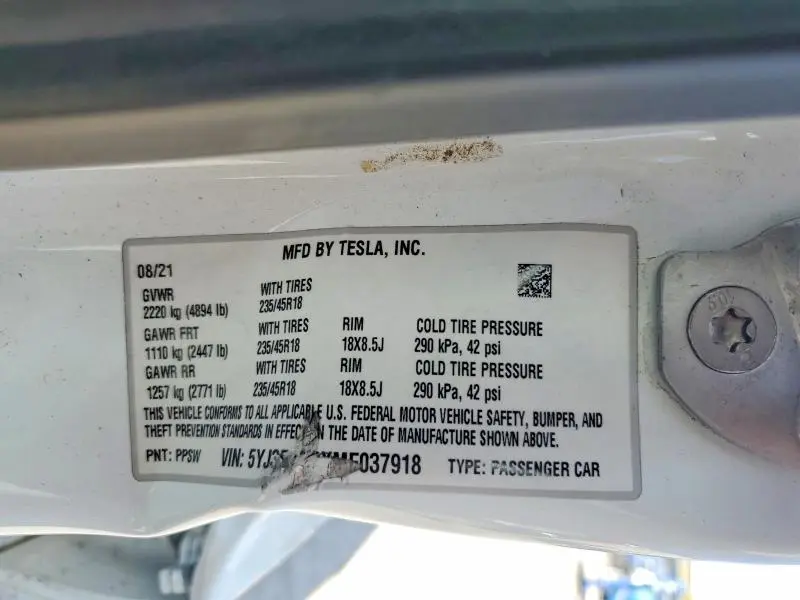2021 TESLA MODEL 3   