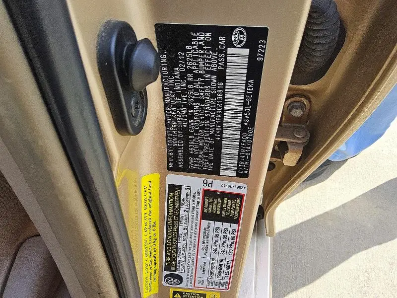 2012 TOYOTA CAMRY L  