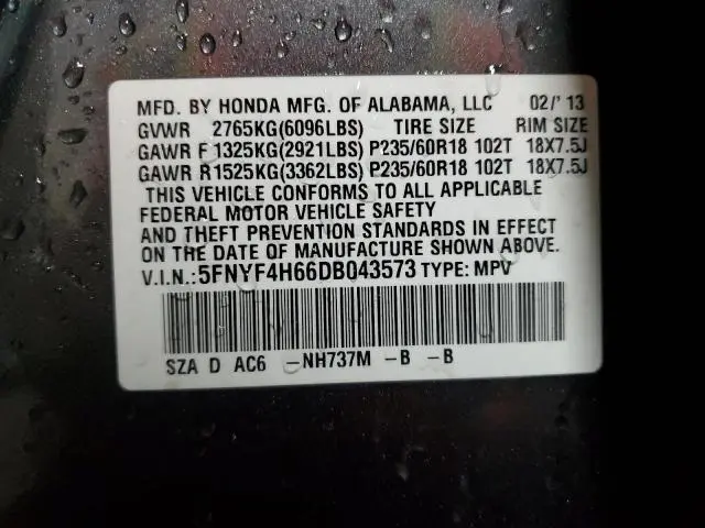 2013 HONDA PILOT EXL  