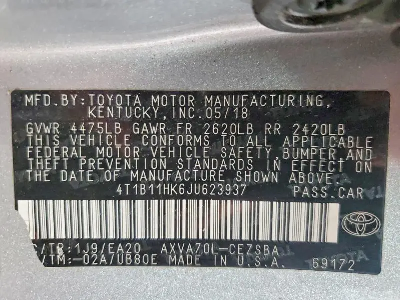 2018 TOYOTA CAMRY SE  