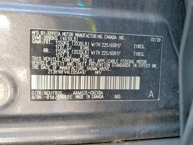 2020 TOYOTA RAV4 LE  