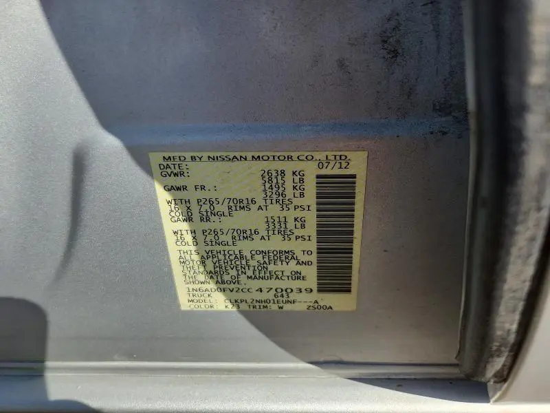 2012 NISSAN FRONTIER SV  