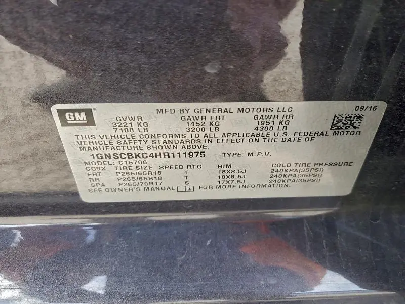 2017 CHEVROLET TAHOE C1500 LT  