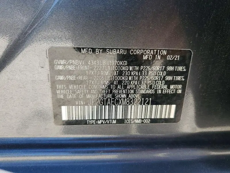 2021 SUBARU CROSSTREK PREMIUM  