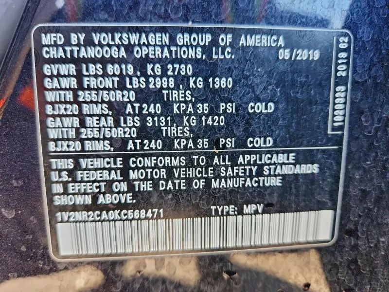 2019 VOLKSWAGEN ATLAS SEL PREMIUM  