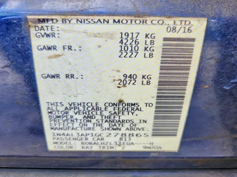 2016 NISSAN ALTIMA 2.5 SR  