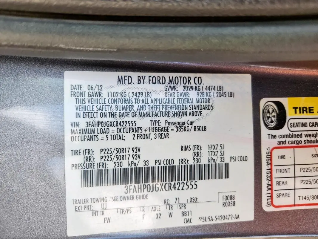 2012 FORD FUSION SEL  