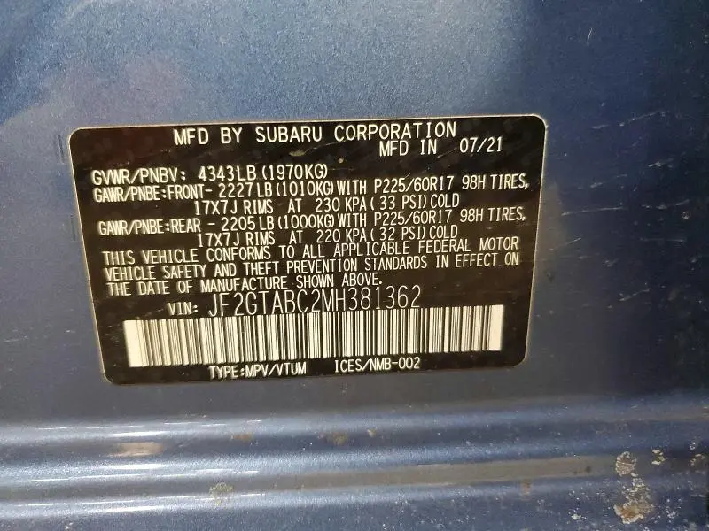 2021 SUBARU CROSSTREK   