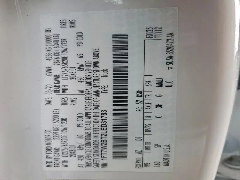 2020 FORD F250 SUPER DUTY  