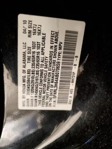 2010 HONDA ODYSSEY EXL  