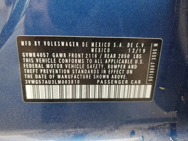 2020 VOLKSWAGEN GOLF   