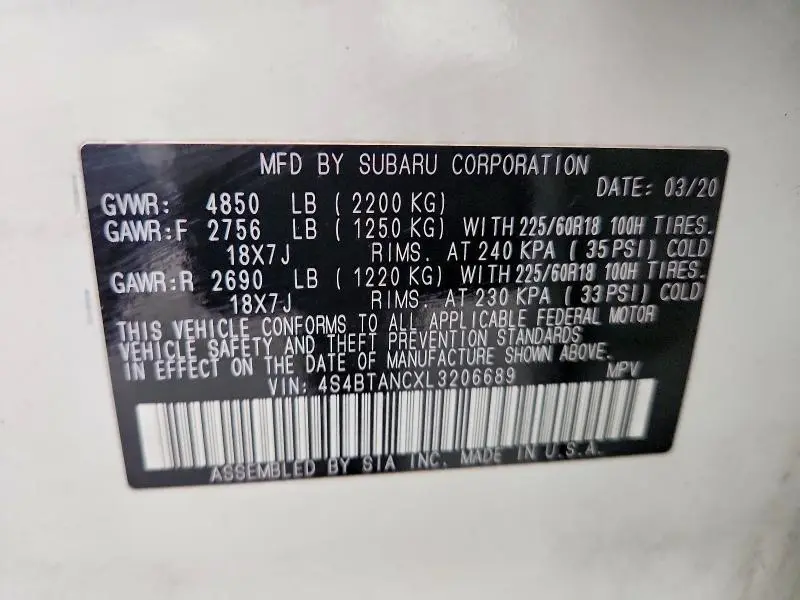 2020 SUBARU OUTBACK LIMITED  