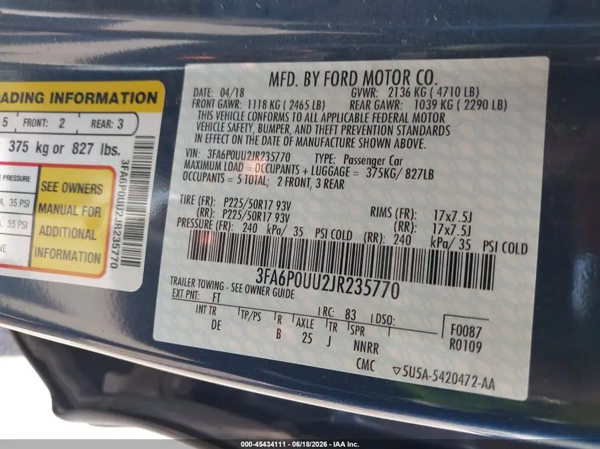 2018 FORD FUSION HYBRID S