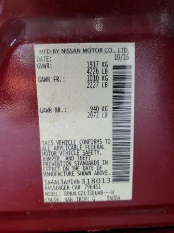 2017 NISSAN ALTIMA 2.5  