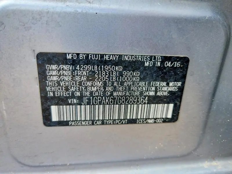 2016 SUBARU IMPREZA LIMITED  