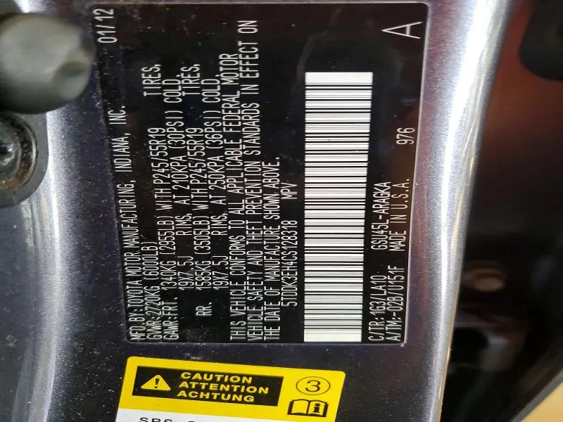 2012 TOYOTA HIGHLANDER LIMITED  