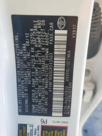 2012 TOYOTA CAMRY BASE  