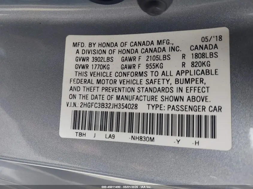 2018 HONDA CIVIC EX-T