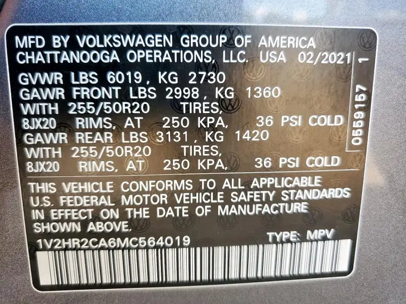 2021 VOLKSWAGEN ATLAS SE