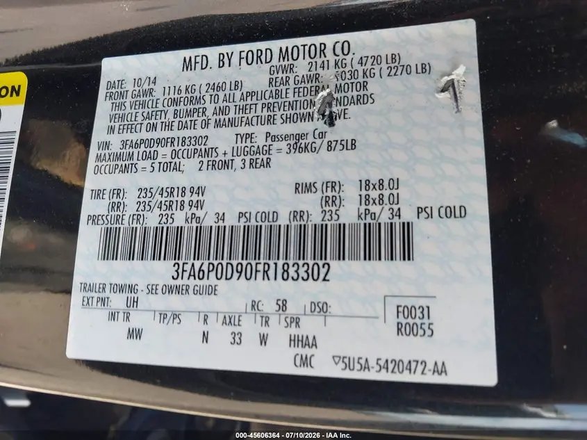2015 FORD FUSION TITANIUM