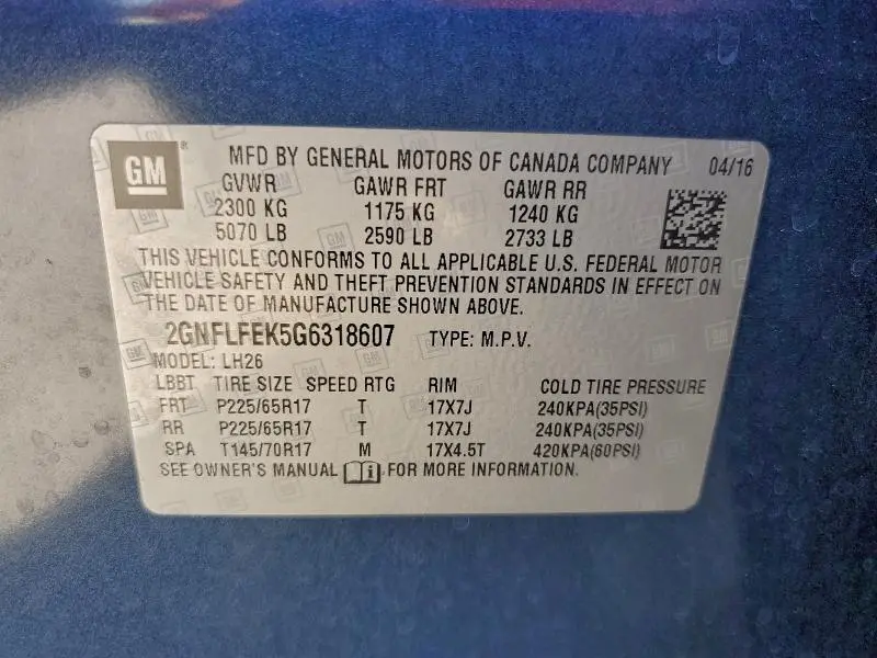 2016 CHEVROLET EQUINOX LT  