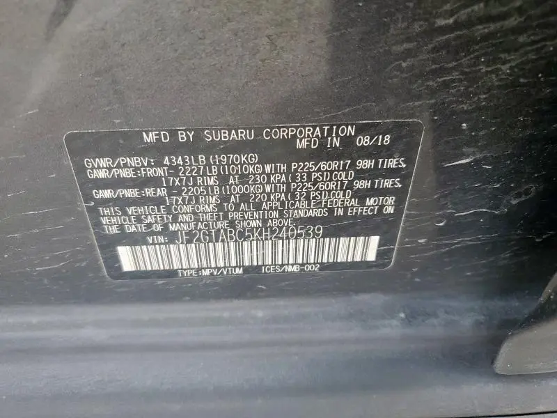 2019 SUBARU CROSSTREK   