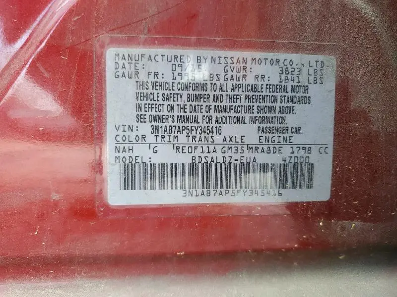 2015 NISSAN SENTRA SV  