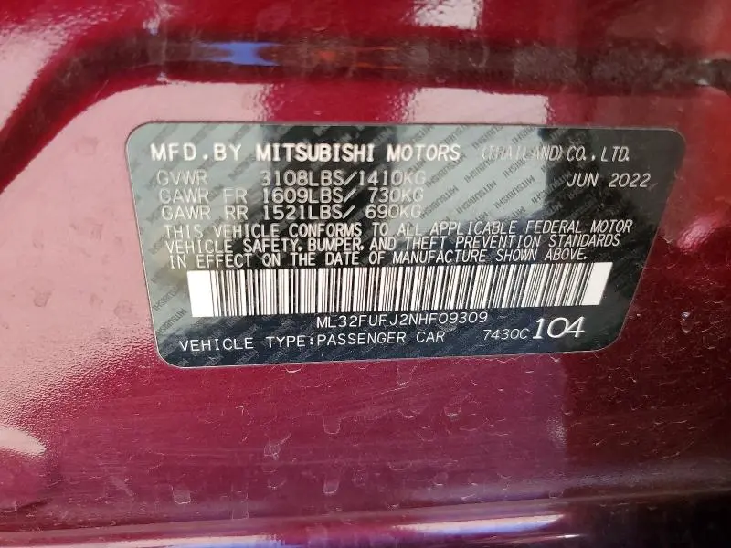 2022 MITSUBISHI MIRAGE G4 ES  