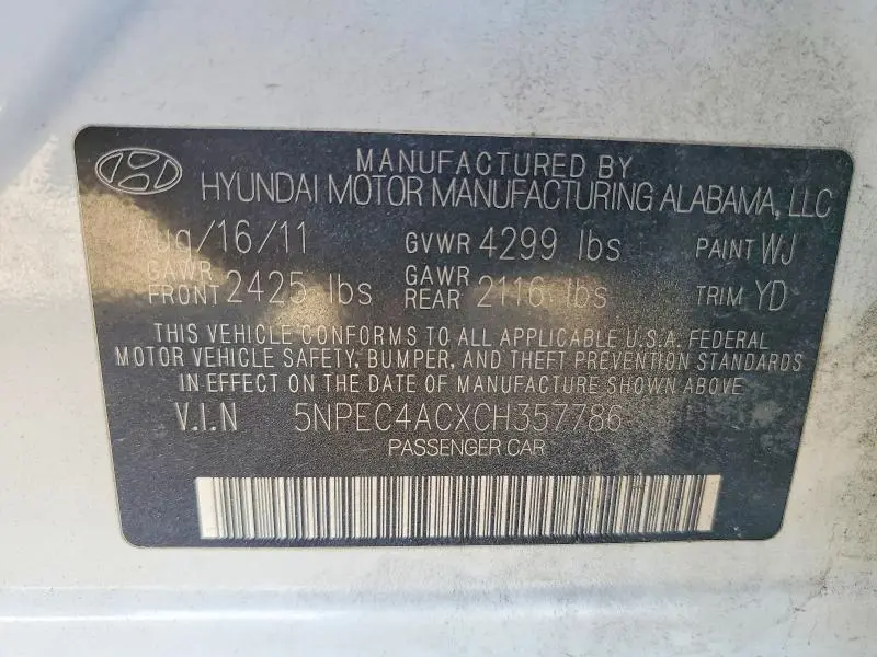 2012 HYUNDAI SONATA LIMITED  