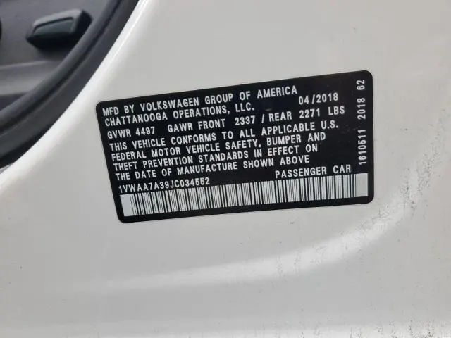 2018 VOLKSWAGEN PASSAT S  