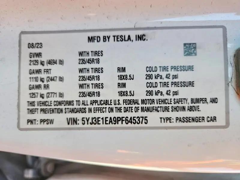2023 TESLA MODEL 3   