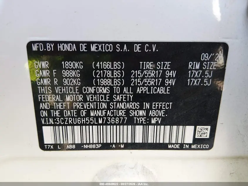 2020 HONDA HR-V AWD EX