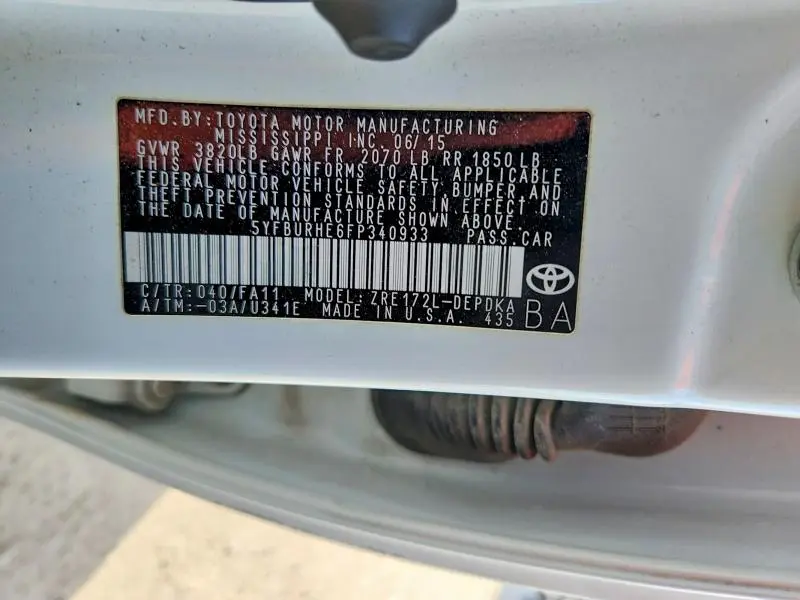 2015 TOYOTA COROLLA L  