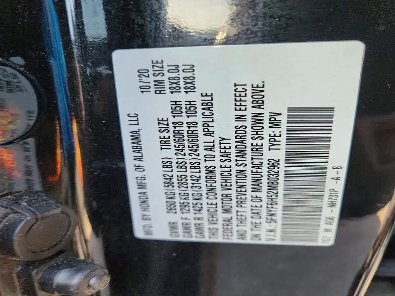2021 HONDA PILOT EXL  