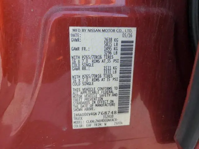 2016 NISSAN FRONTIER S  