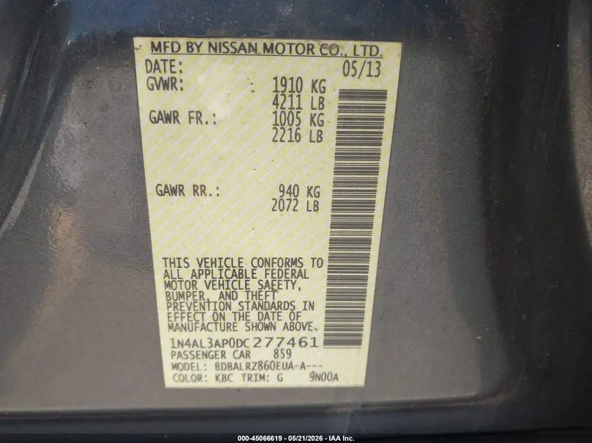 2013 NISSAN ALTIMA 2.5 S