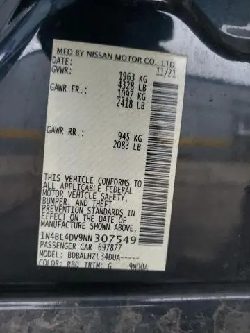 2022 NISSAN ALTIMA SV  