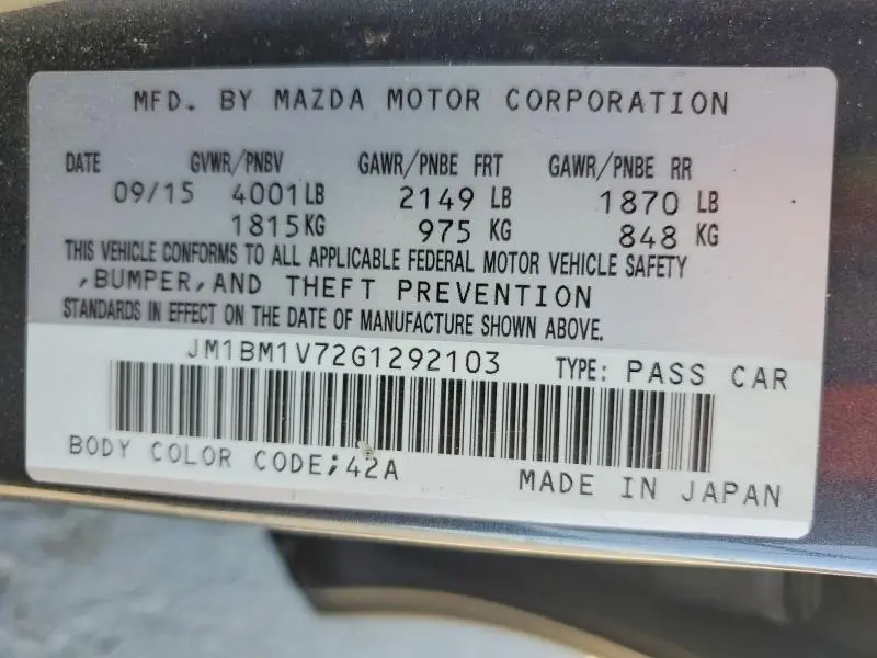 2016 MAZDA 3 TOURING  