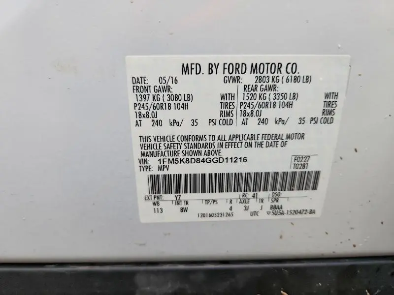 2016 FORD EXPLORER XLT  