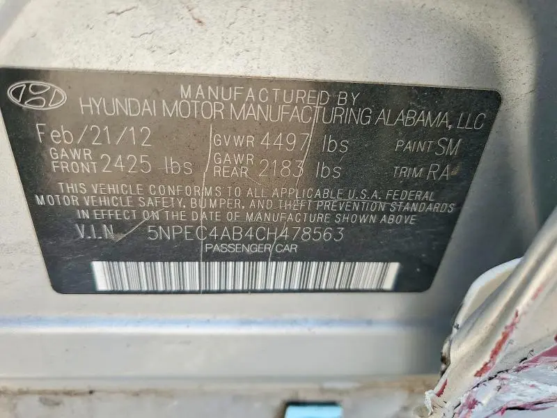 2012 HYUNDAI SONATA SE 2.0T  