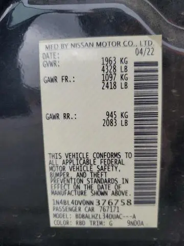 2022 NISSAN ALTIMA SV  