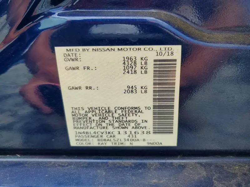 2019 NISSAN ALTIMA SR  