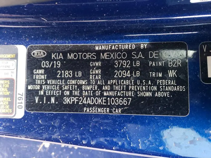 2019 KIA FORTE FE  
