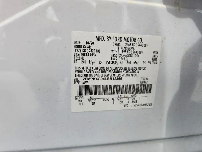 2020 FORD EDGE SE  