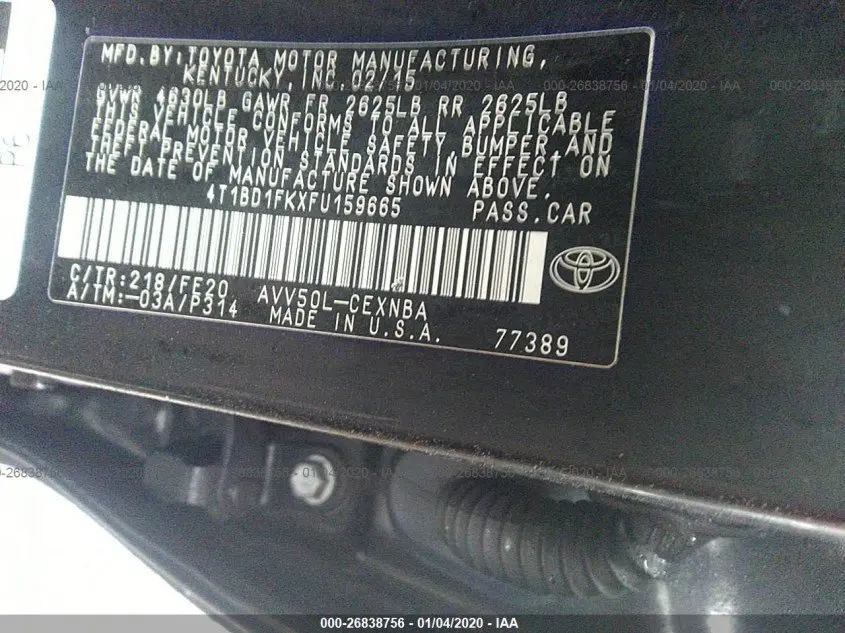 2015 TOYOTA CAMRY HYBRID/LE/XLE/SE